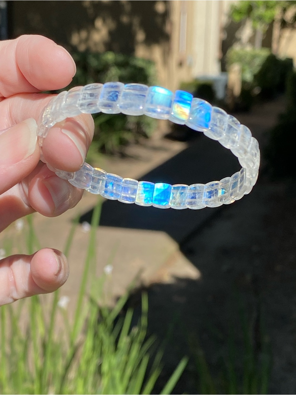 Blue Moonstone Soft Bangle Bracelet Strong Blue Flash 6.5-7 Inch